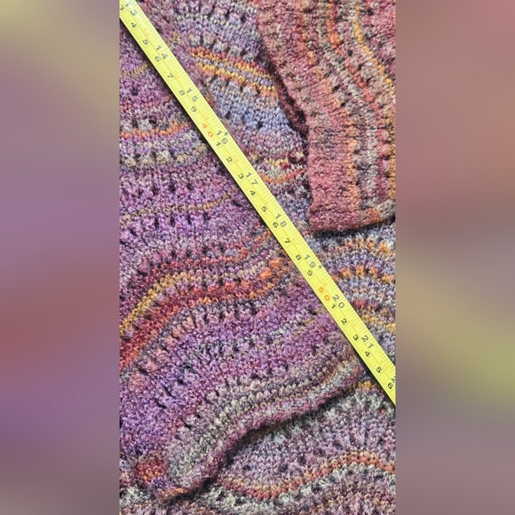 Royal Robbins Multi- Coloured Purple and Brown Crochet Knit Sz L Hooded Sweater - Picture 13 of 16